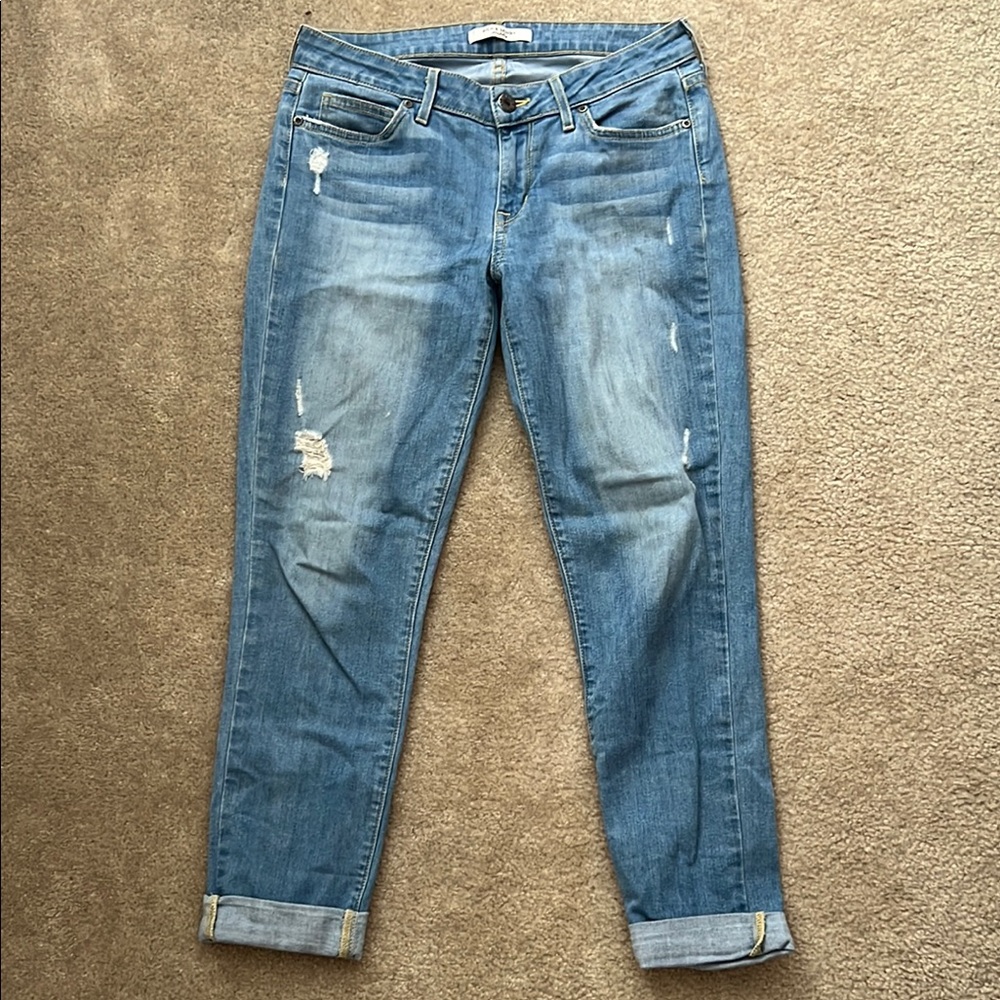 Blue Cropped Distressed Jeans